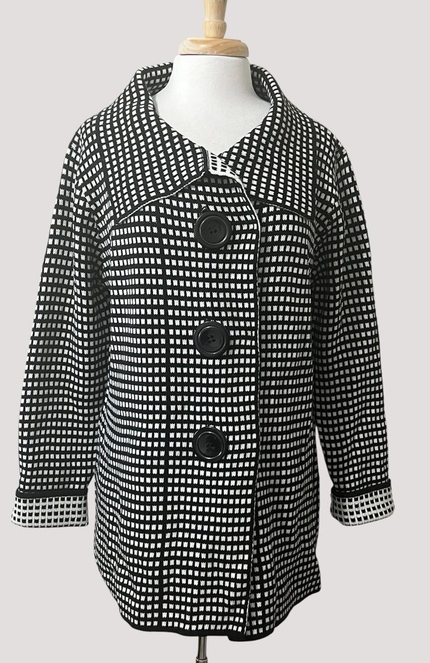 Sioni Wool Blend Black & White Jacket Womens XL Cardigan Sweater Big Buttons